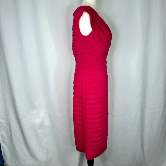 Tadashi Collection bodycon knee-length dress all-over pleats raspberry pink Med - Picture 3 of 9